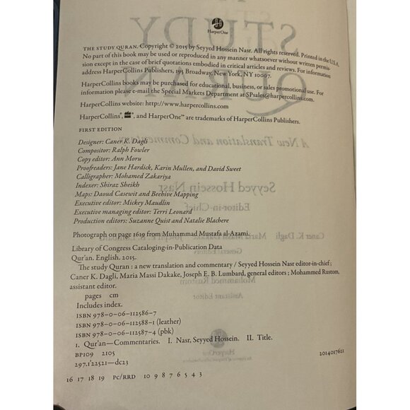 The Study Quran A New Translation & Commentary Seyyed Hossein Nasr 1st Ed 2015 - Picture 3 of 6